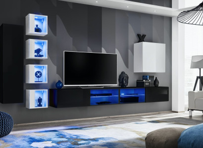 Complete Wall unit wall cabinet wooden furniture modern set 7 pieces Furnishings new